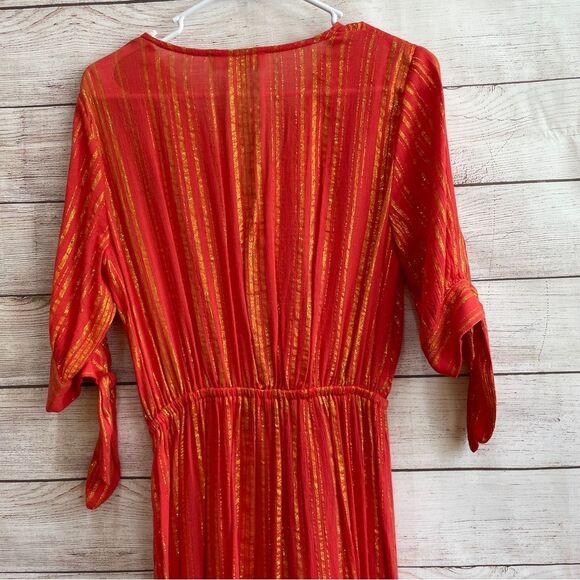 MICHAEL KORS METALLIC CREPE WRAP MAXI DRESS IN ORANGE - Picture 5 of 8